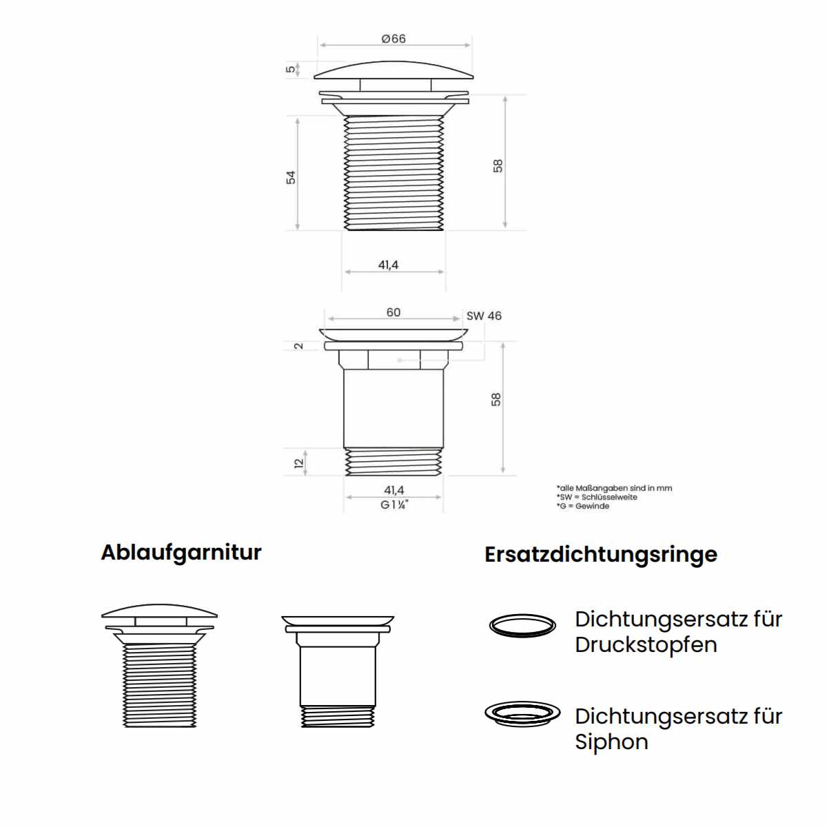 Ablaufgarnitur in matt schwarz